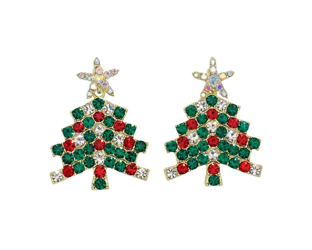 Twinkling Festive Trees With Crystals Earrings