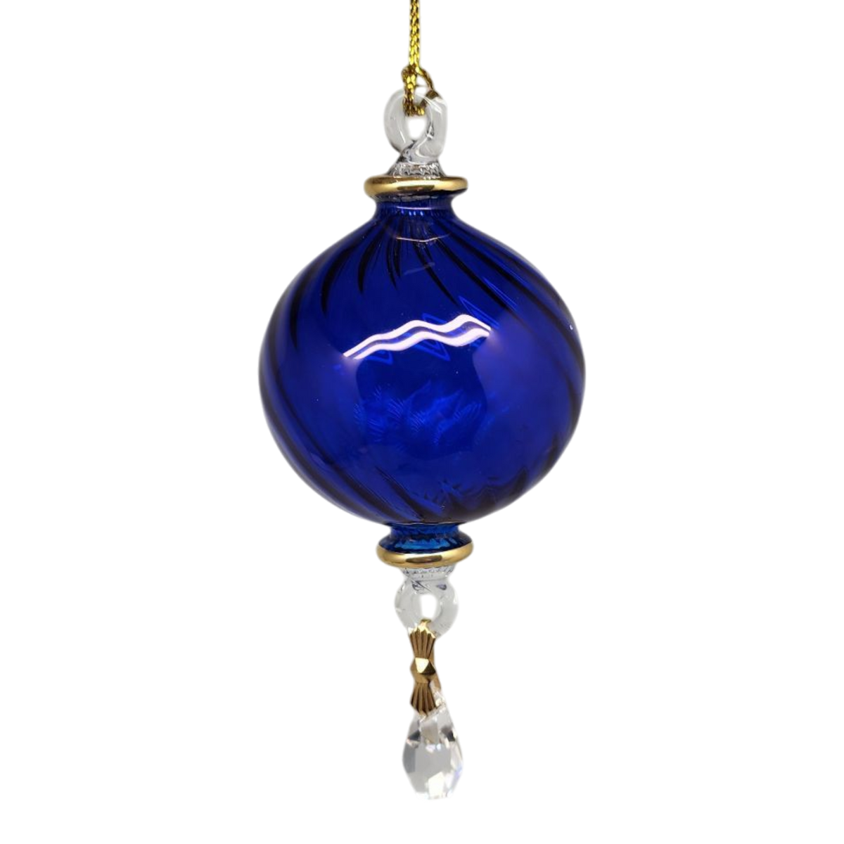 Ribbed Sphere Glass With Gold Accents - Cobalt