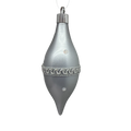 7" Shatterproof Smooth Finial Ornament – Candy Silver With Silver Braid and Dots