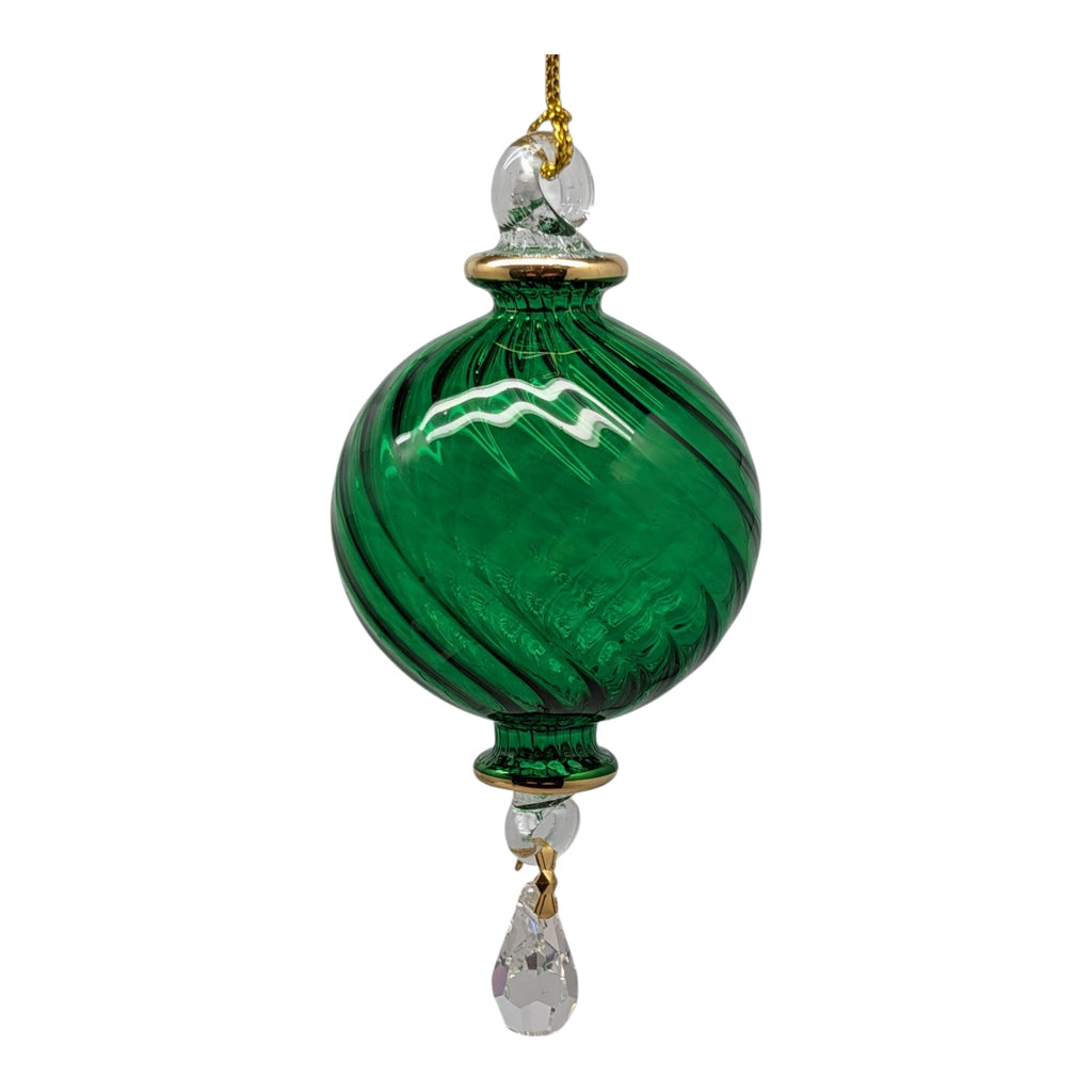 Ribbed Sphere Glass With Gold Accents - Green