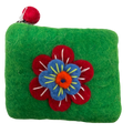 Felt Wool Coin Purse in Green with Flower Applique