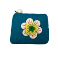 Felt Wool Coin Purse in Teal with Flower Applique