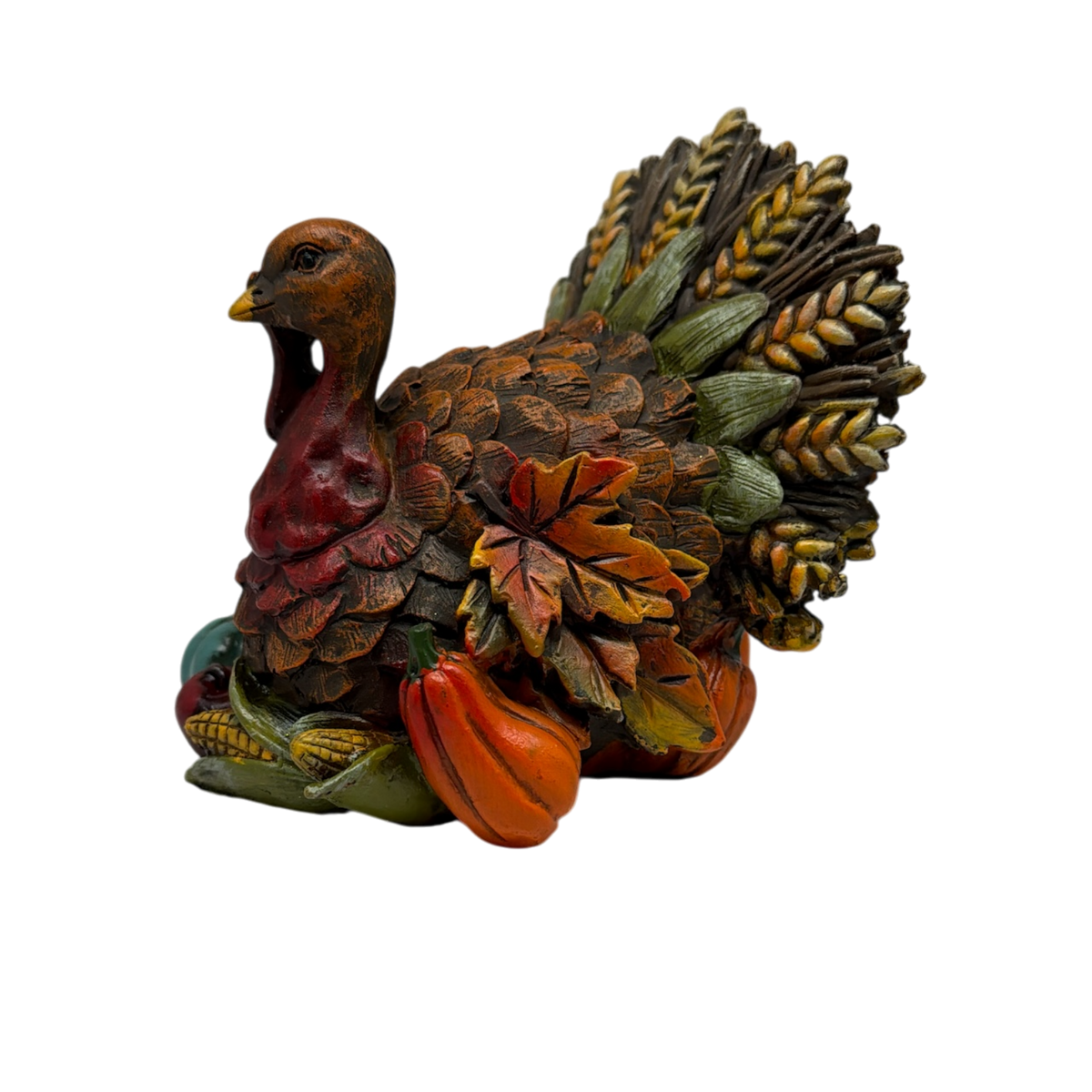 Resin Bountiful Harvest Turkey Figurine Looking Right