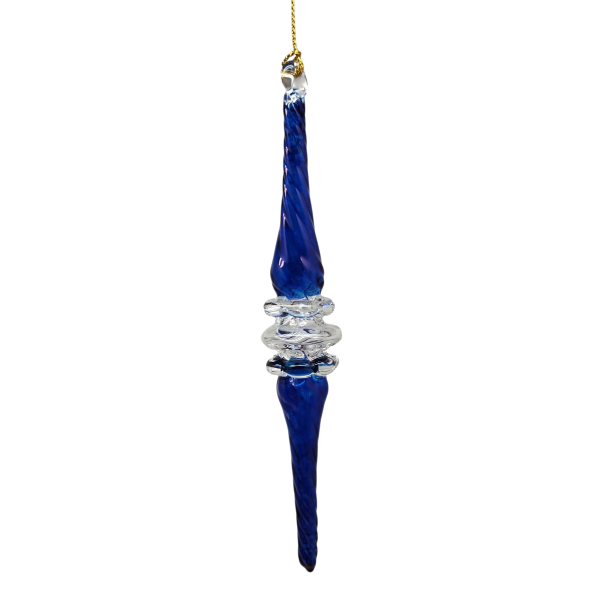 Outer Swirl Icicle Glass Ornaments - Cobalt - Clear Center
