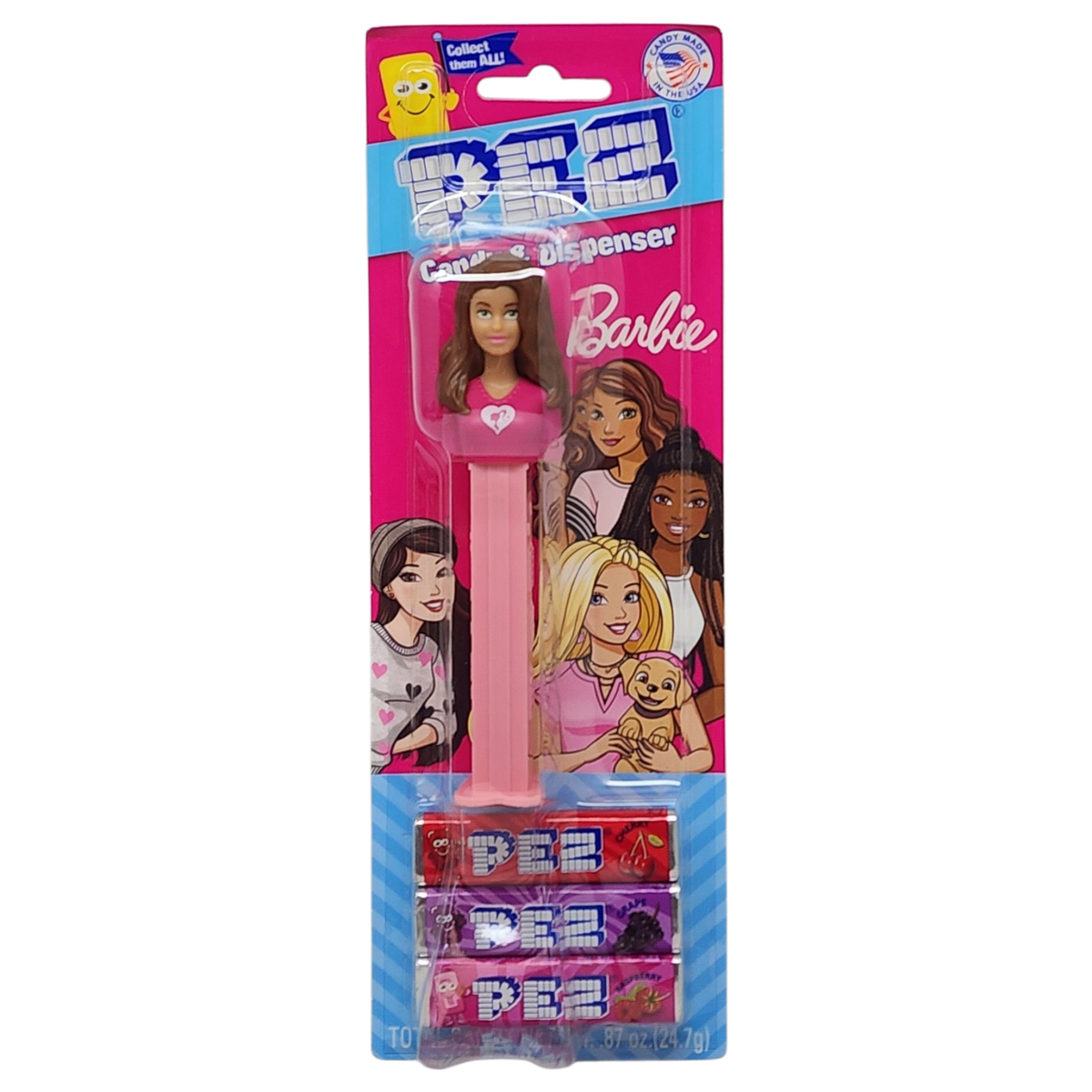 Pez Barbie Dispenser with 3 Candy rolls - Brown Hair Barbie