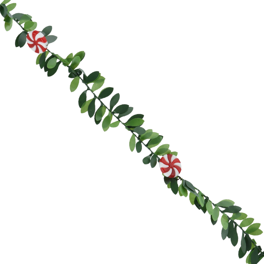 Whimsical Holly Garland - Candy Cane Accents