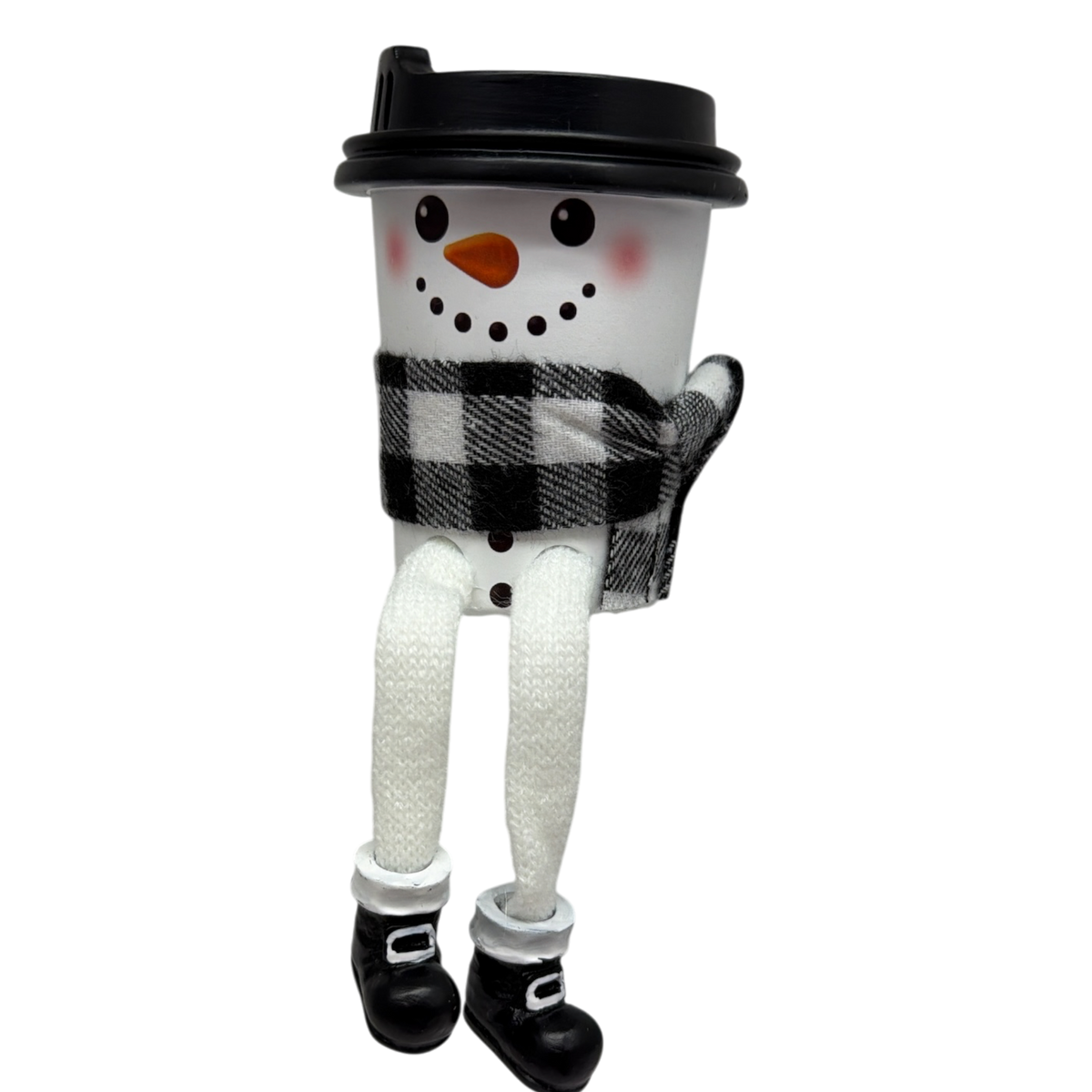 Cup of Cheer Snowmen  Shelfsitters  -Black and White Scarf
