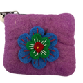 Felt Wool  Vibrant Purple Coin Purse with Flower Applique
