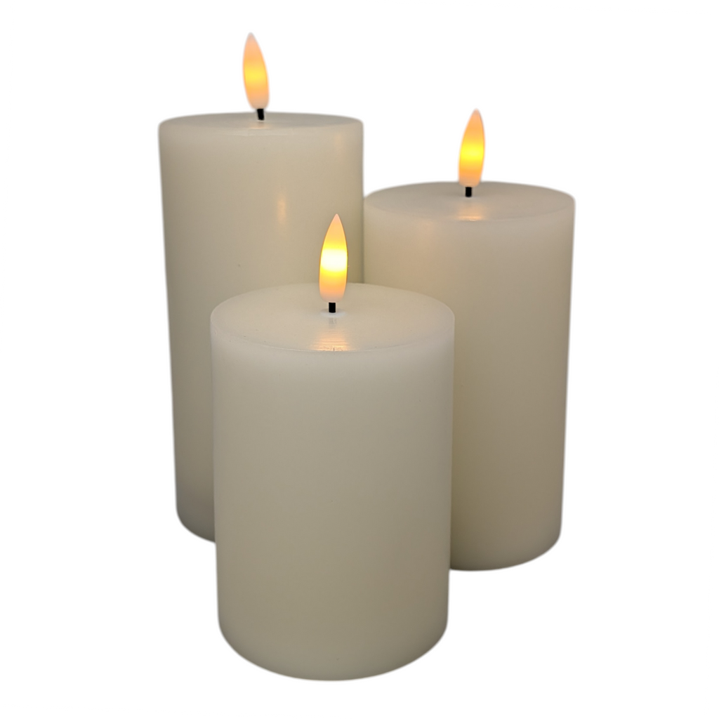 FlameWick Ivory Wax Pillar Candle Set