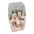 Lighted Glass Vase - Magical Winterland - Three Houses - 7¾ Inches tall