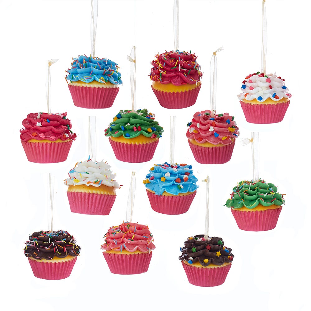Flower Cupcake Ornaments - Light Pink With Skinny Sprinkles