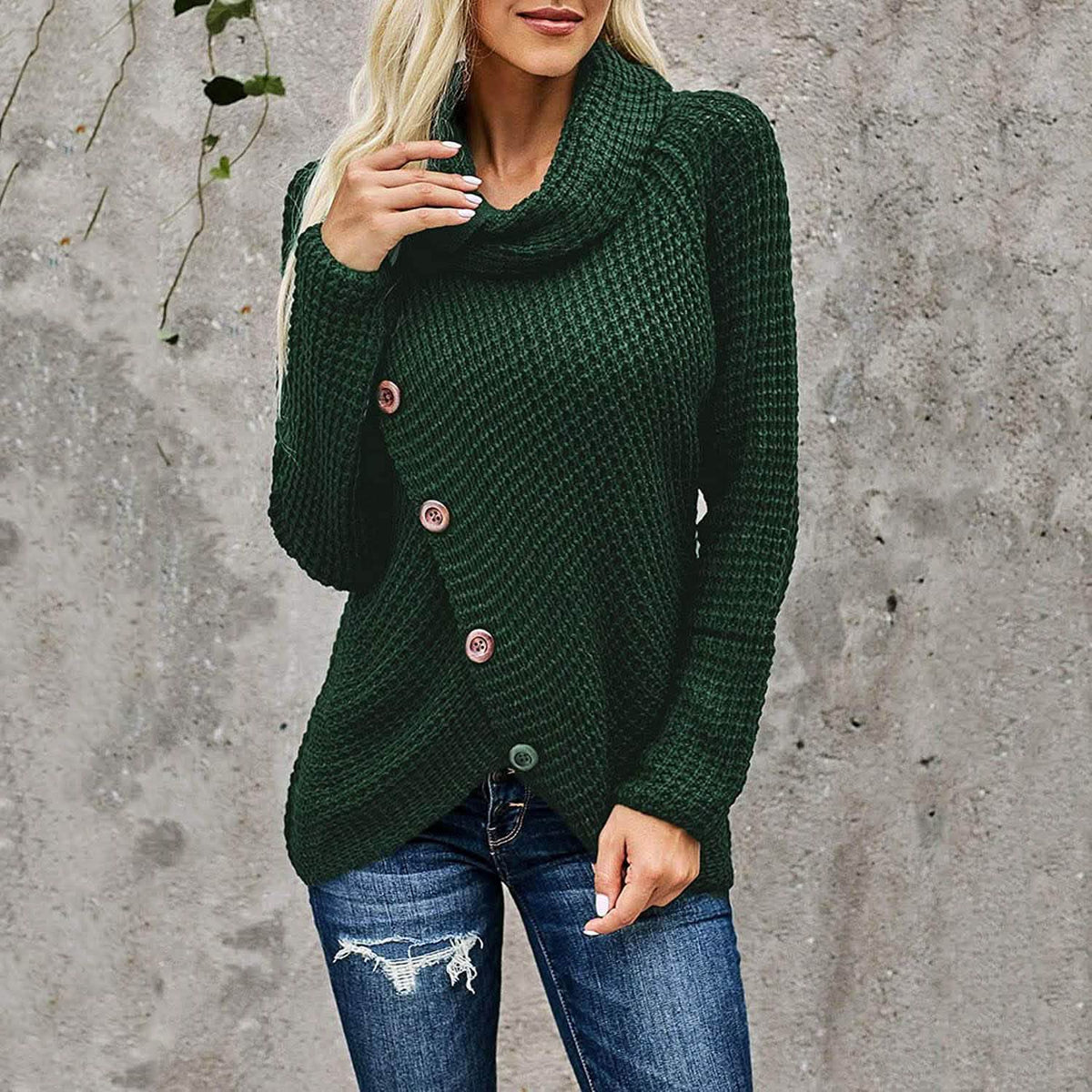Women Long Sleeve Asymmetric Wrap Pullover Sweater Jumper Tops