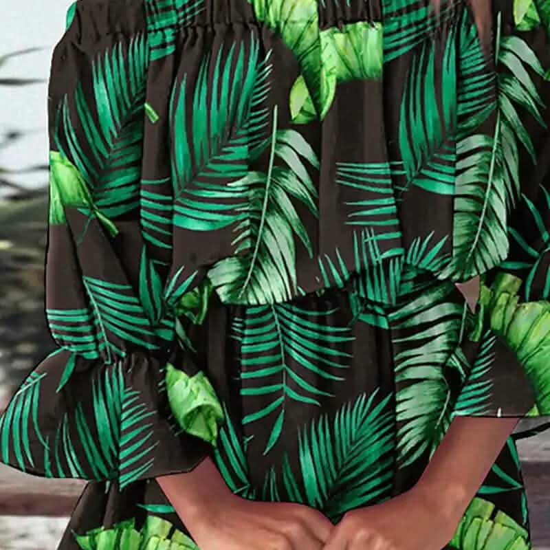 Women's 3/4 Length Sleeve Floral Ruffle Summer Spring Off Shoulder Dress