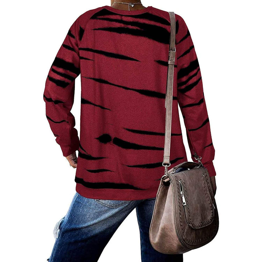 Womens Crewneck Long Sleeve Sweatshirts Striped Casual Tops Printed Loose Pullover Shirts