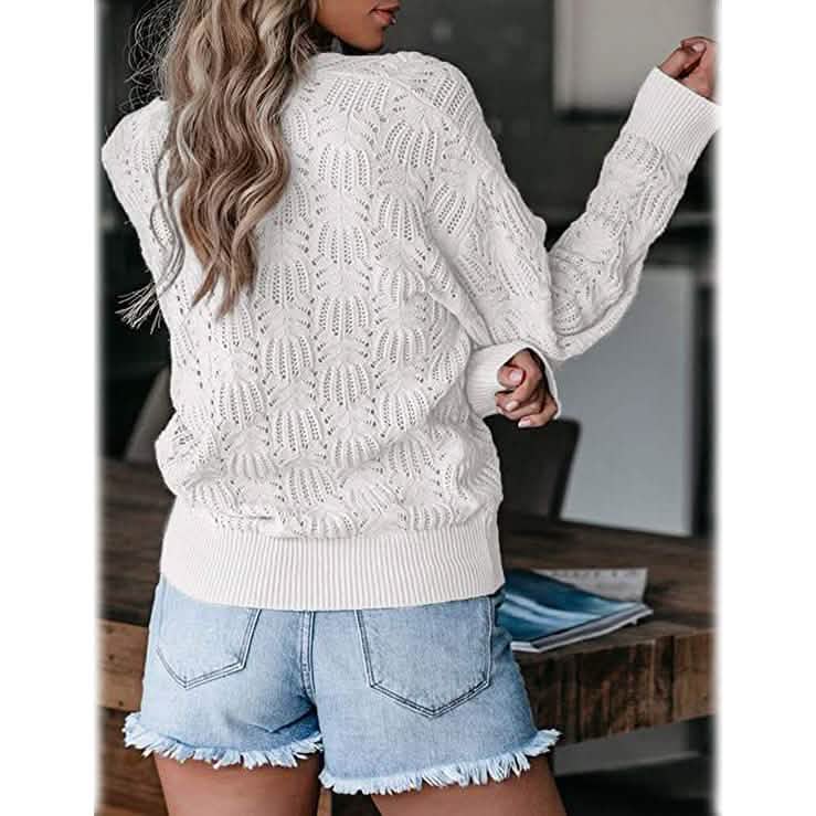 Women's Deep V Neck Long Sleeve Crochet Tops