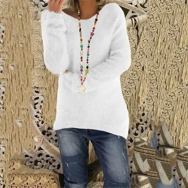 Women's Fashion Autumn and Winter Long Sleeve Knitted Sweaters Solid Color Warm Pullover Tops