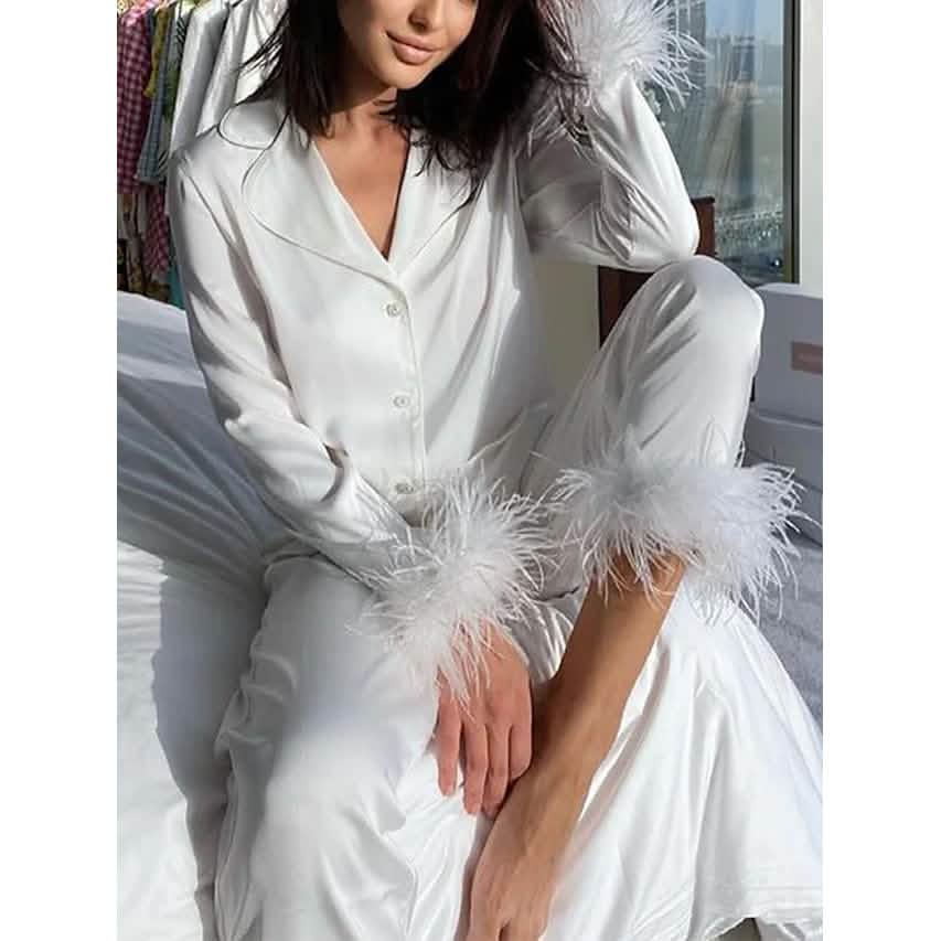 Women's Loungewear Pajamas Sets Pure Color Silk Simple Soft Shirt Pant