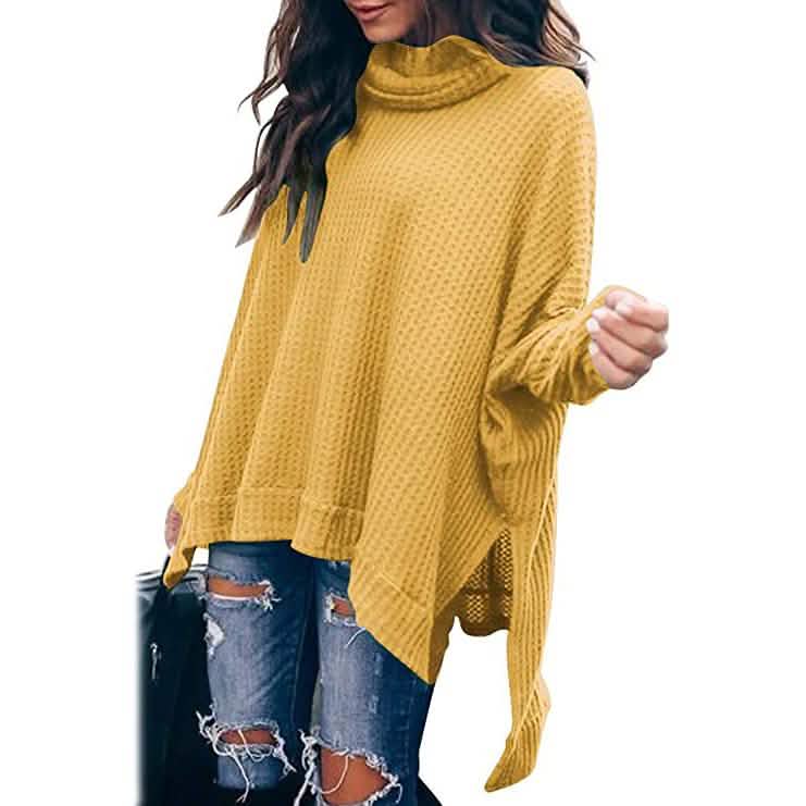 Women's Turtle Cowl Neck Long Batwing Sleeve Sweater
