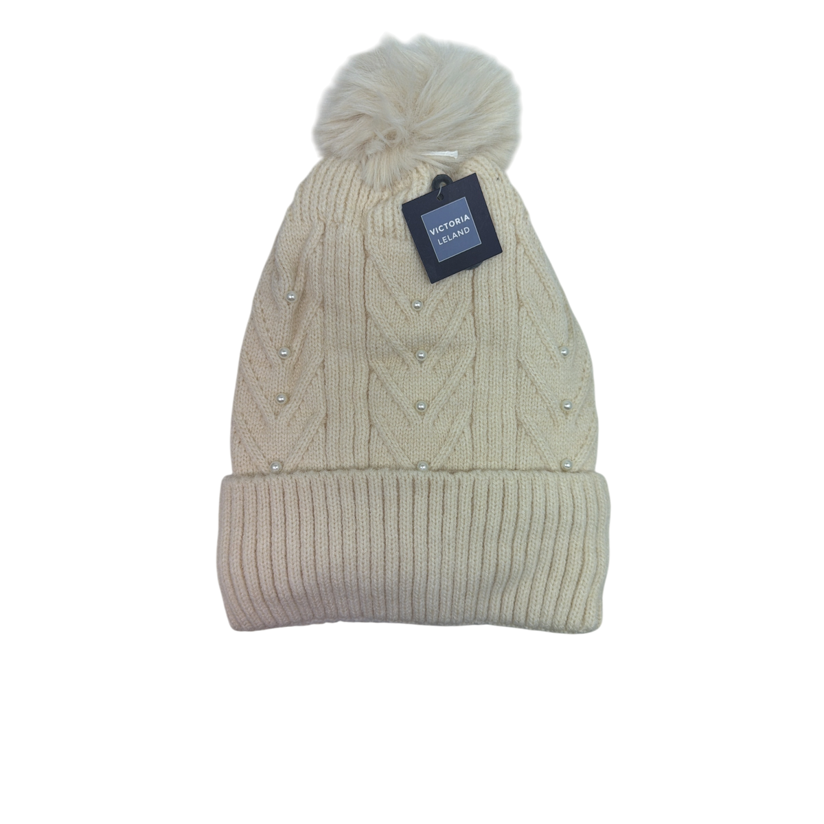 Pearl Chevron Knit Hat - Cream