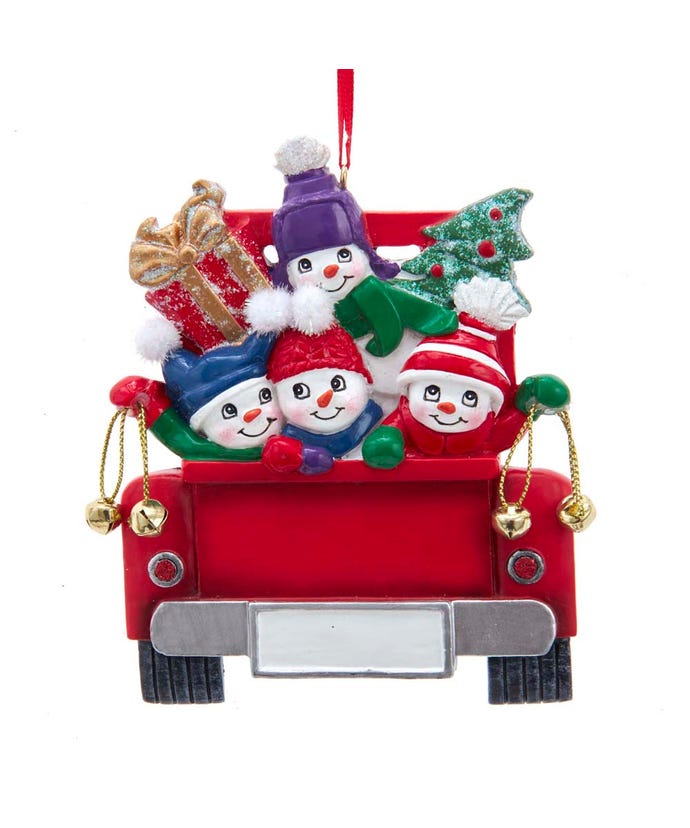 Snowman on Truck Ornament - Family of 4