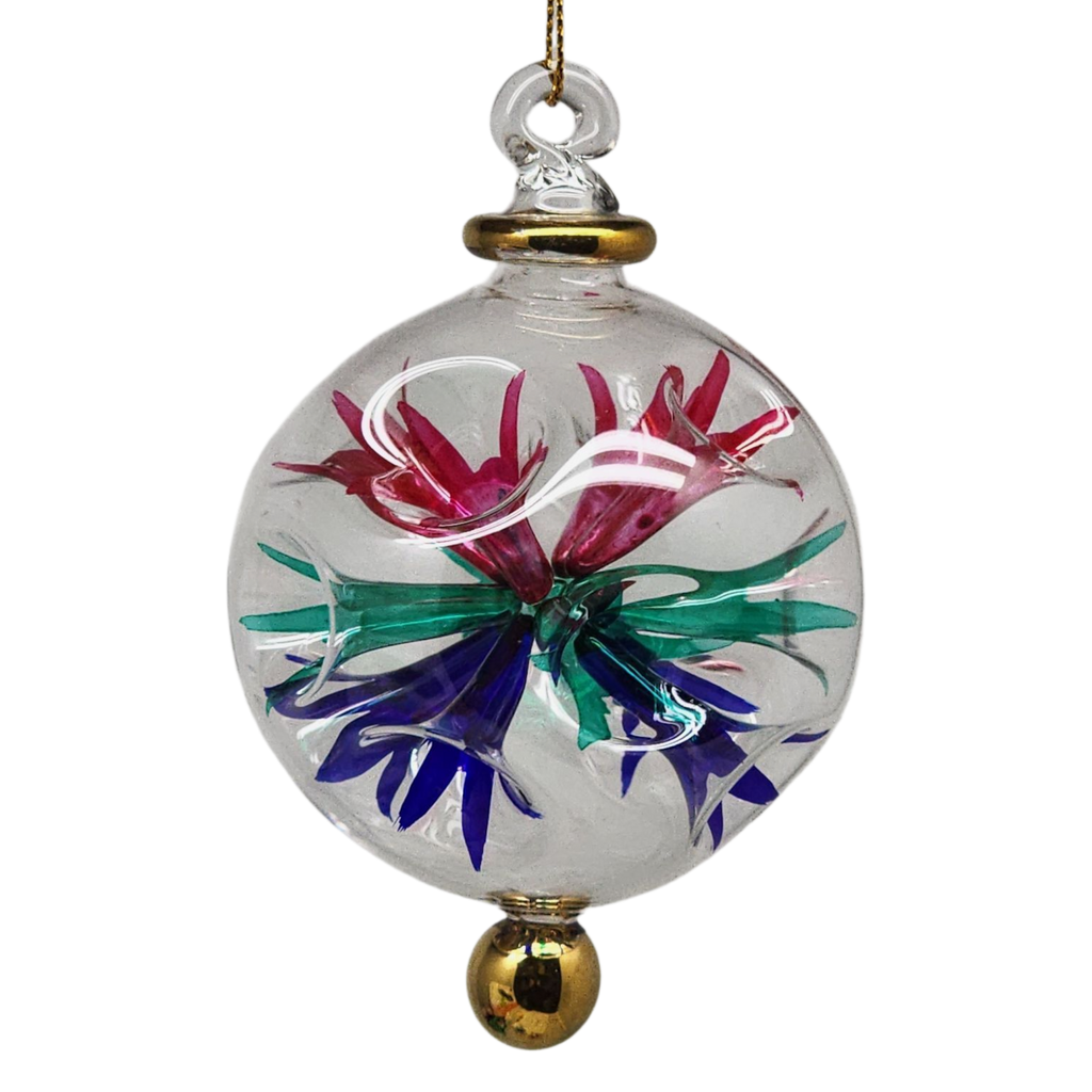 Floral Burst Globe Ornament - Clear with Multicolor Accents