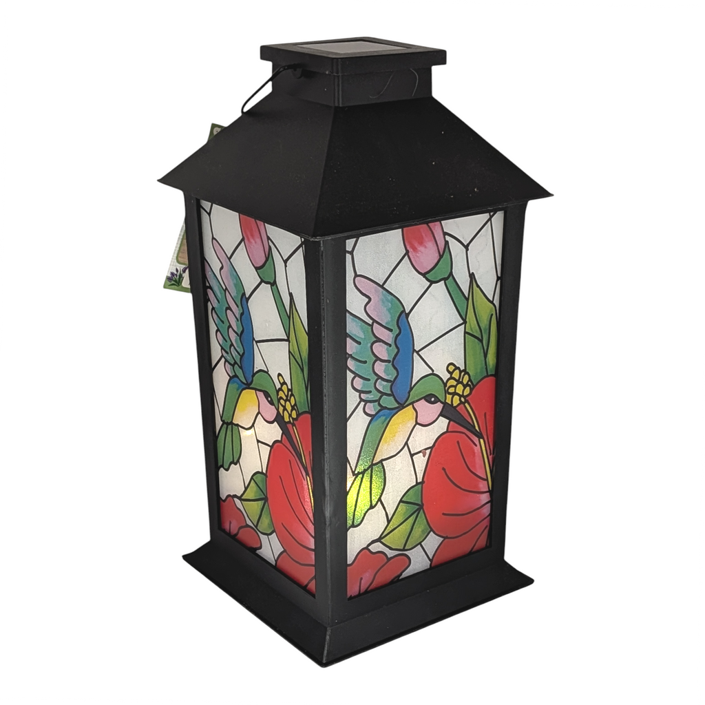 Solar Powered Stained Glass Style 11" Lantern -