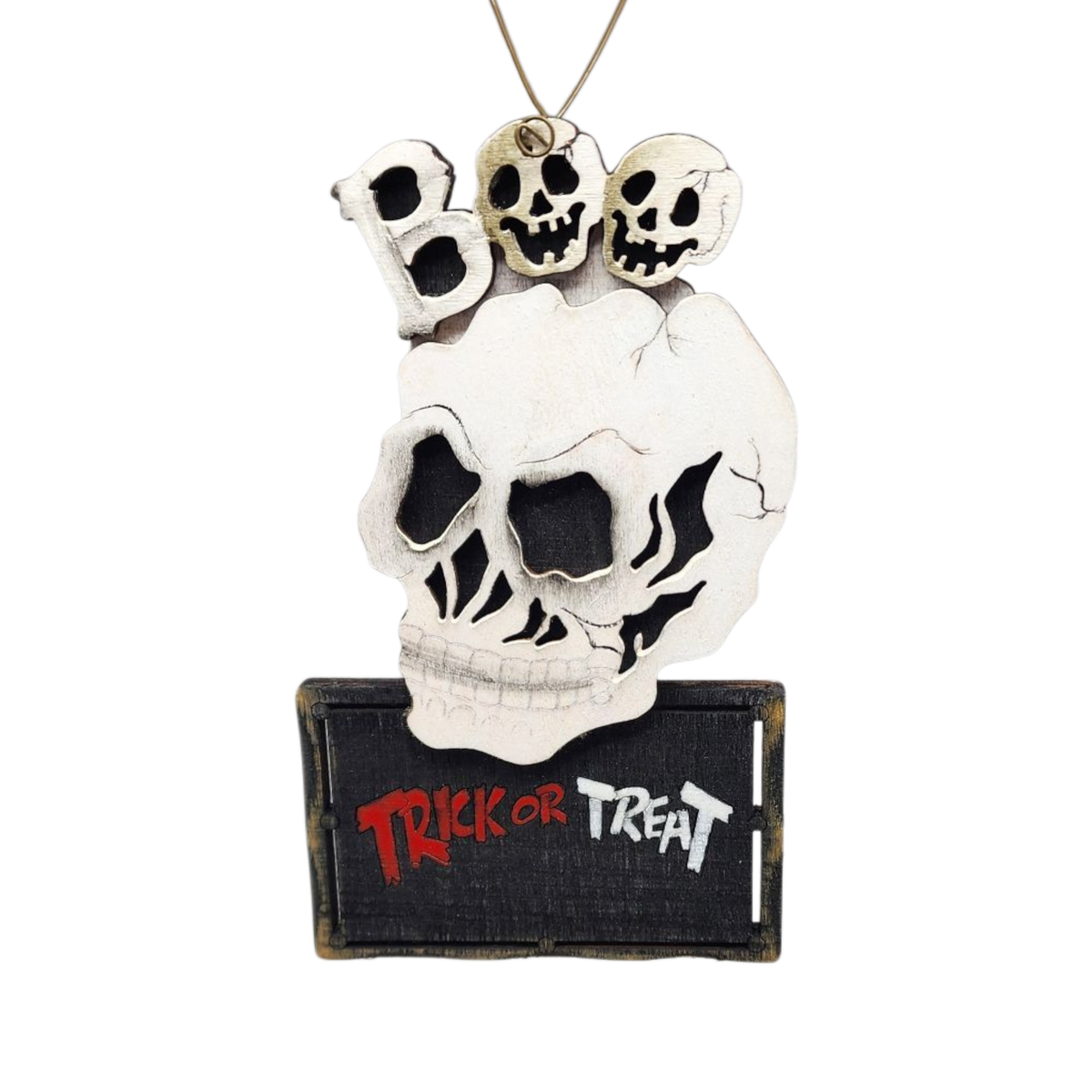 Wooden Halloween Ornament -  Skull