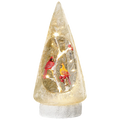 Lighted Glass Cardinal Holly Tree - 10 Inches tall