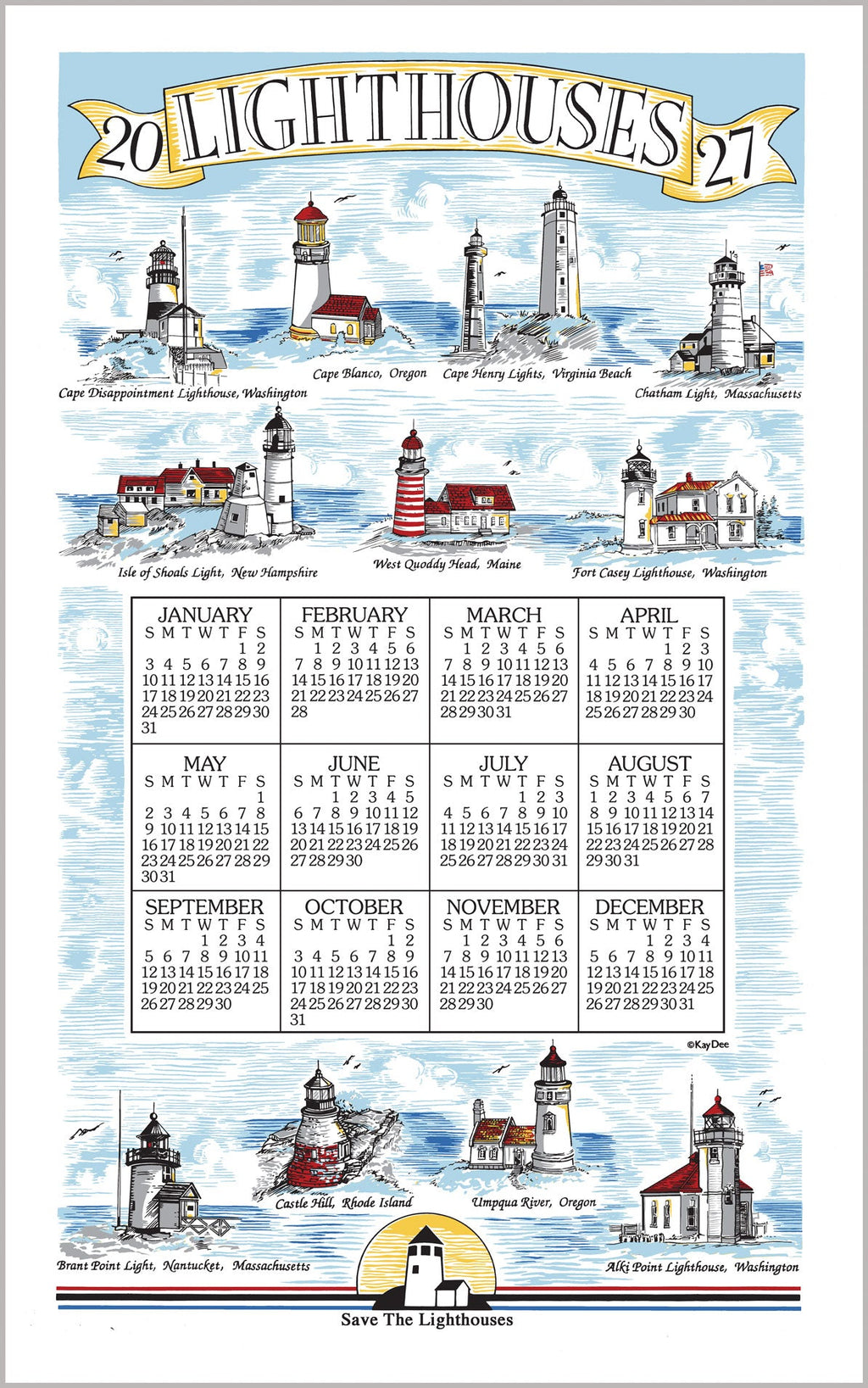 2027 Linen Calendar Towel - Lighthouses