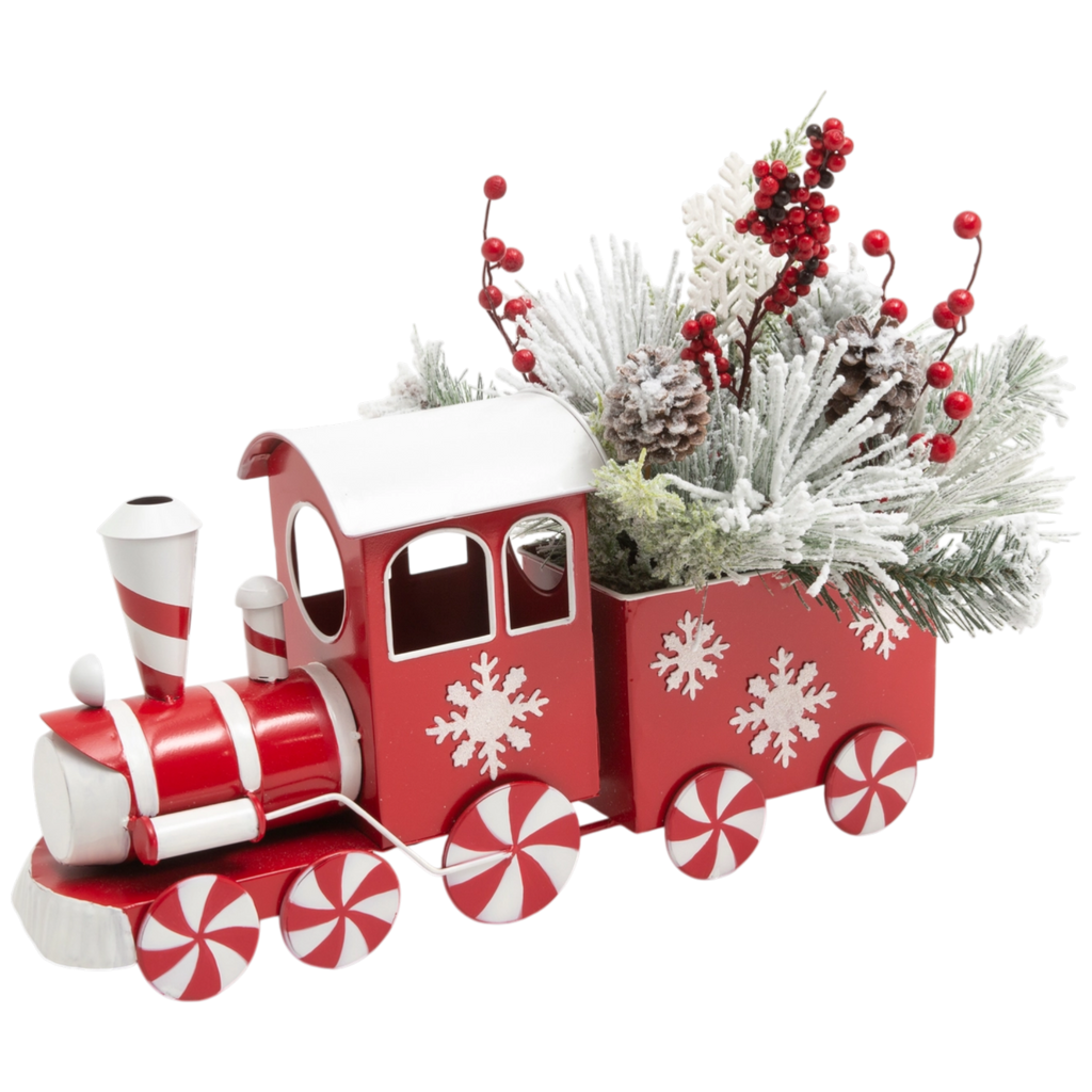 Metal Holiday Floral Train - 22 Inch