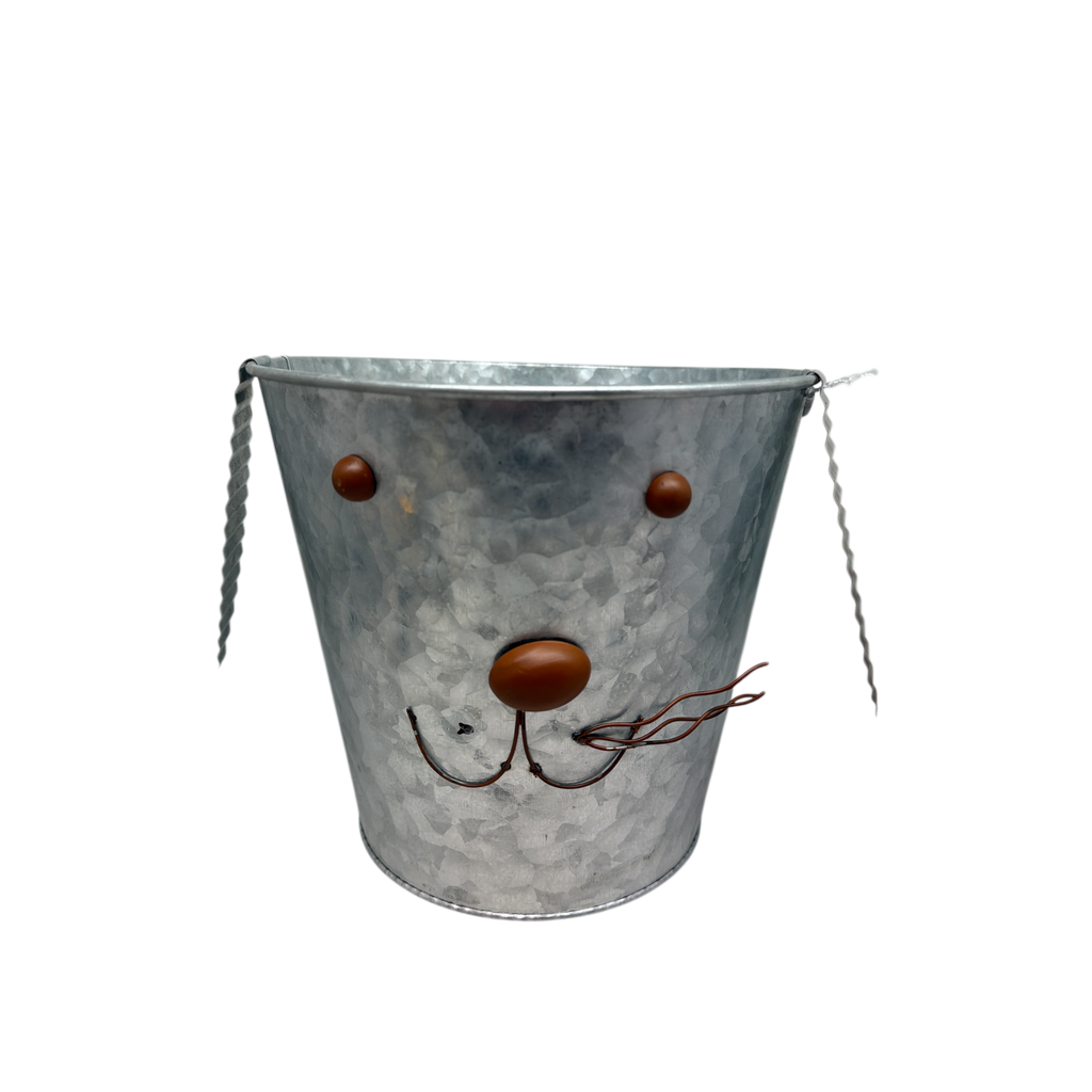 Galvanized Metal Bunny Design Bucket with Ears - Large