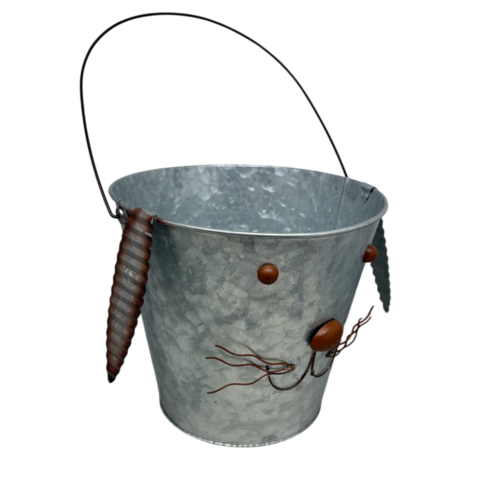 Galvanized Metal Bunny Design Bucket with Ears - Large
