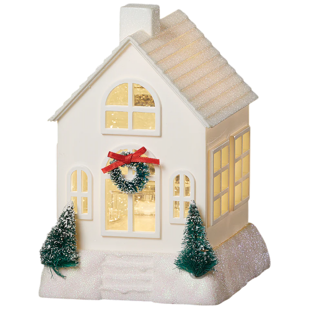 Lighted Swirl House with Trees & Wreath
