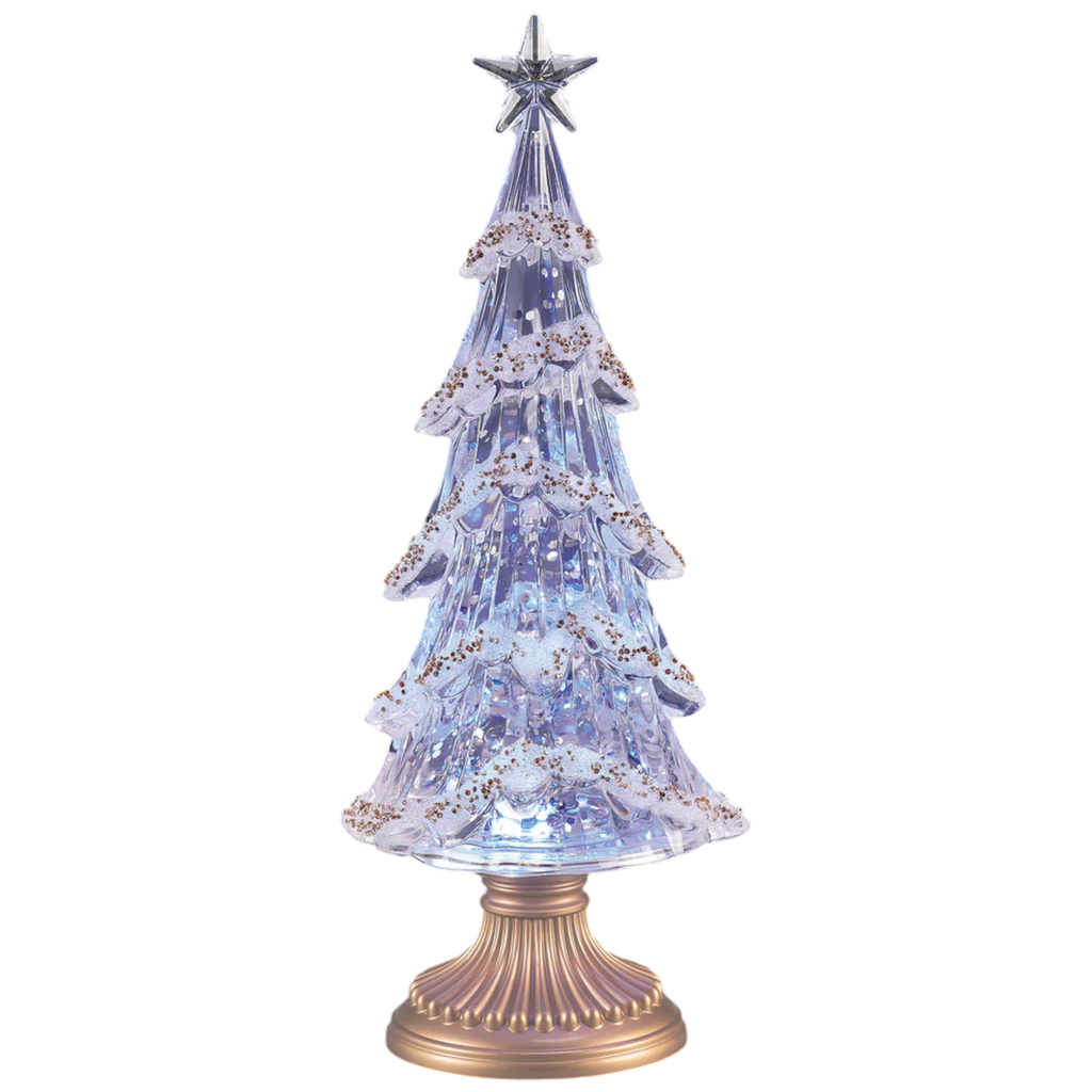 Lighted Swirl Tree with Gold Crystals & Base