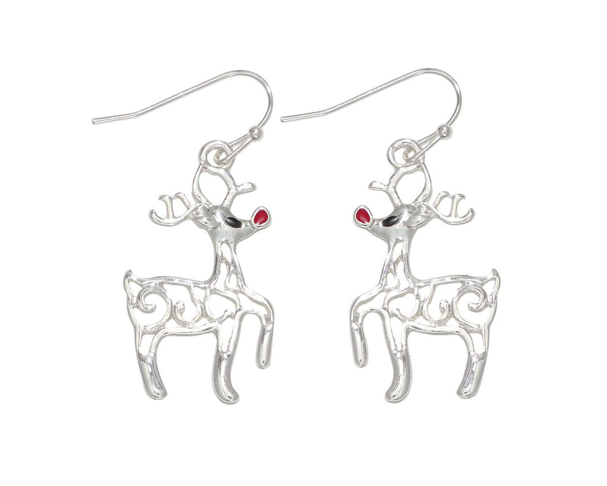 Silver Prancing Rudolph Earrings