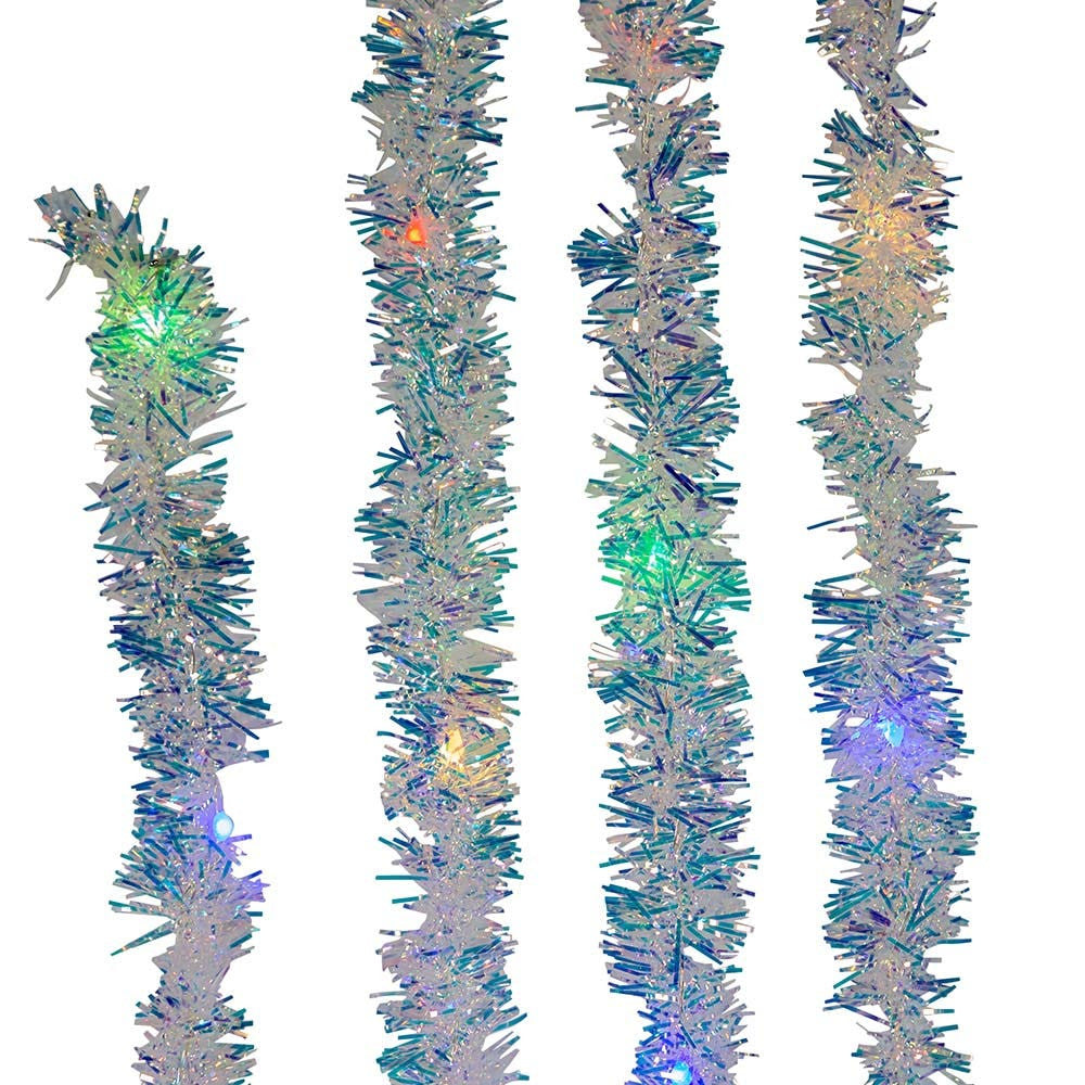 20-Light Battery-Operated Multicolored Superbright LED Silver Iridescent Tinsel