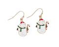 Friendly Enamel Snowmen with Candy Canes Earrings